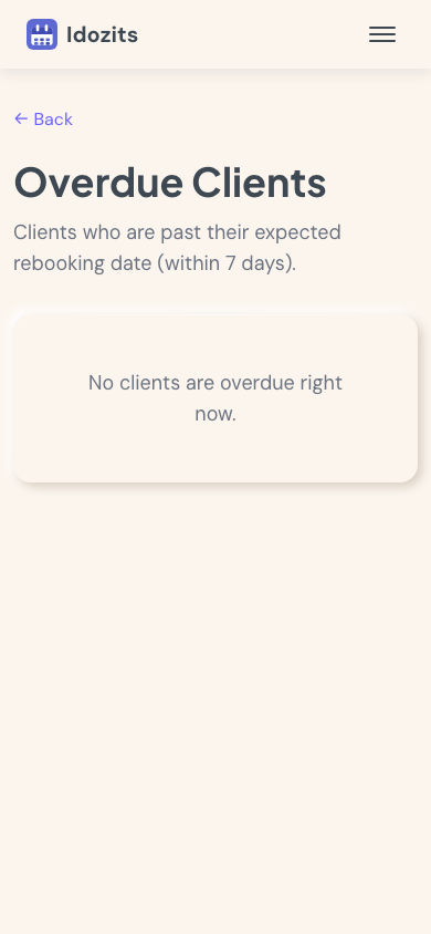 Client detail page with notes and visit history