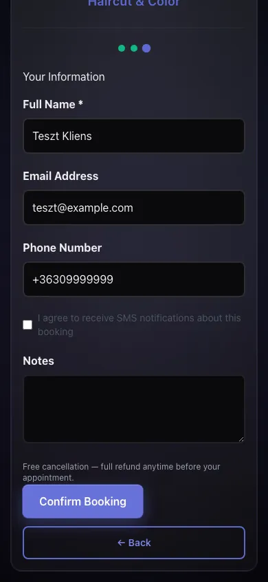 Booking confirmation email