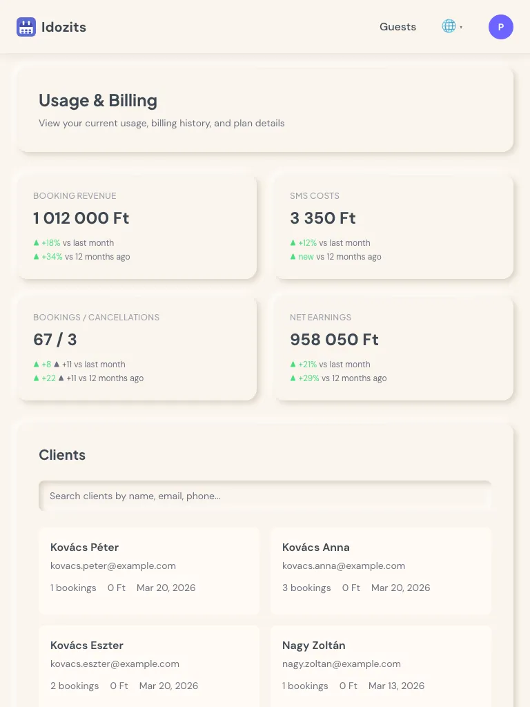 Billing page on tablet