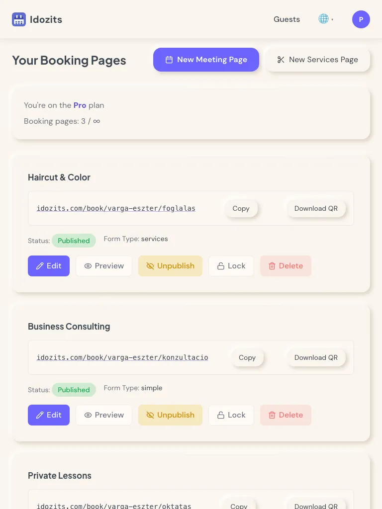 Booking pages on tablet