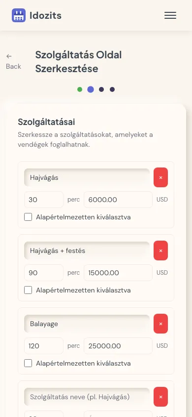 Szolgáltatás beállítás