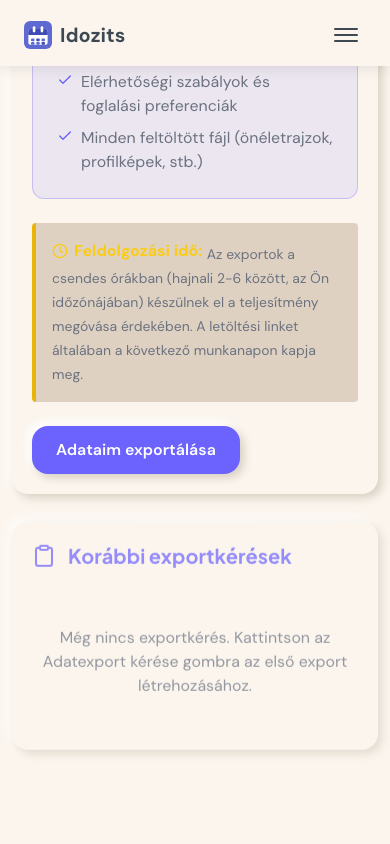 GDPR adatvédelmi beállítások — adatexport és fióktörlés
