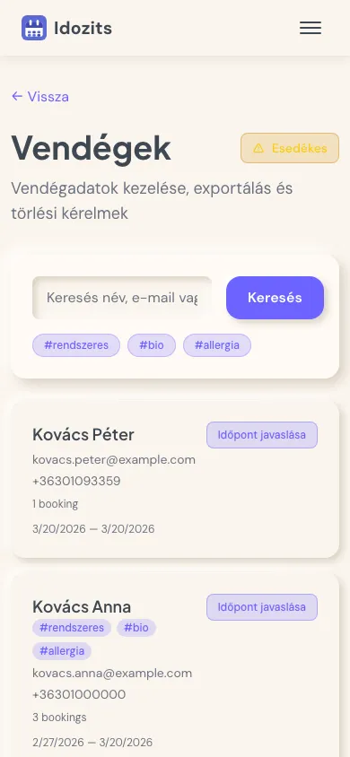 Ügyféllista nézet