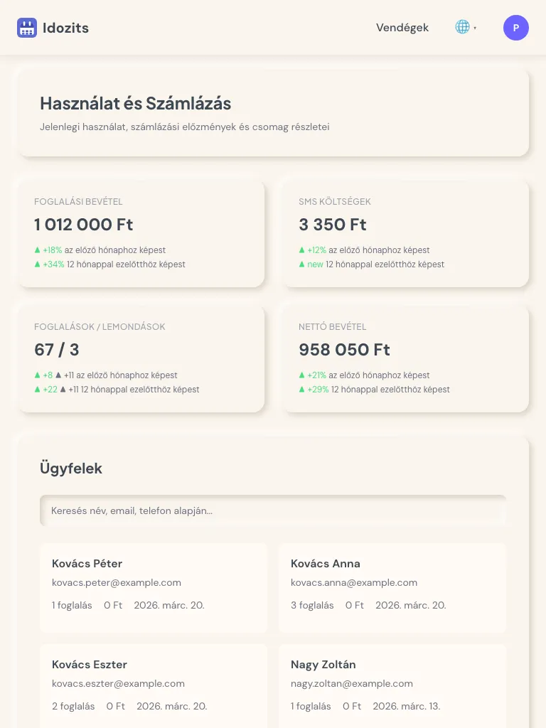 Számlázás oldal tableten