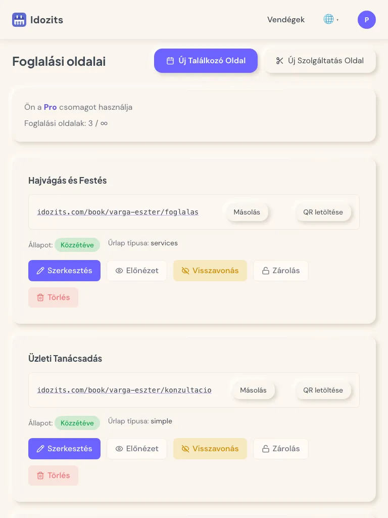 Foglaló oldalak tableten